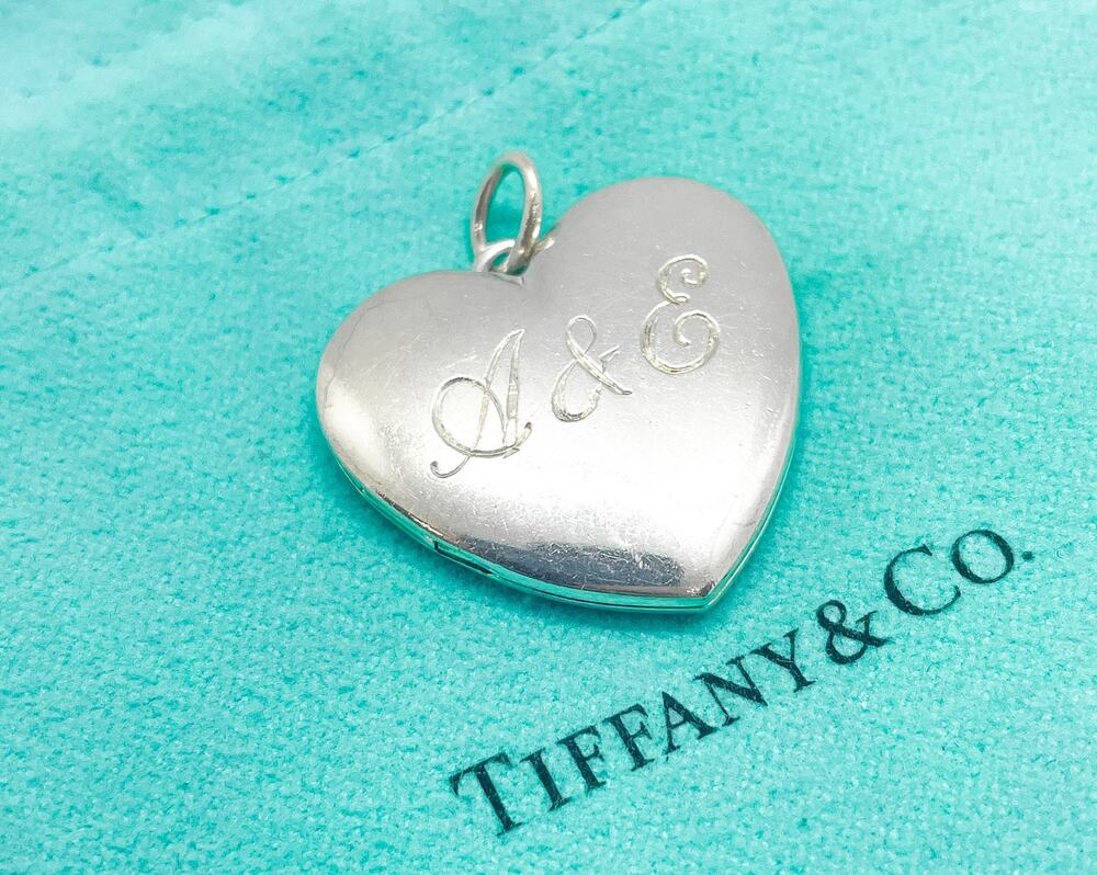 Tiffany & Co. Monogrammed Heart Locket Pendant Sterling Silver 1" w/ Pouch